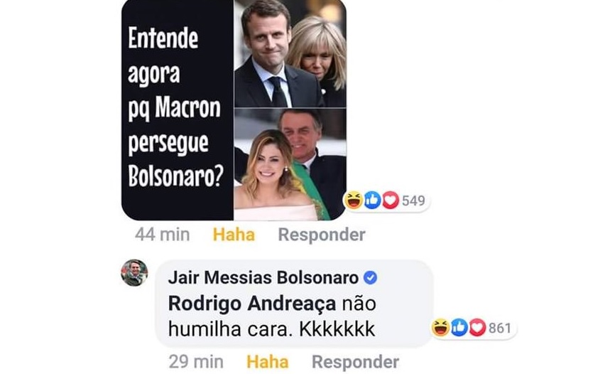 Jair Bolsonaro comentou sobre esposa de Macron Jair Bolsonaro comentou sobre esposa de Macron