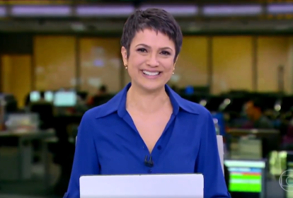 A apresentadora Sandra Annenberg na bancada do 'Jornal Hoje' pela última vez