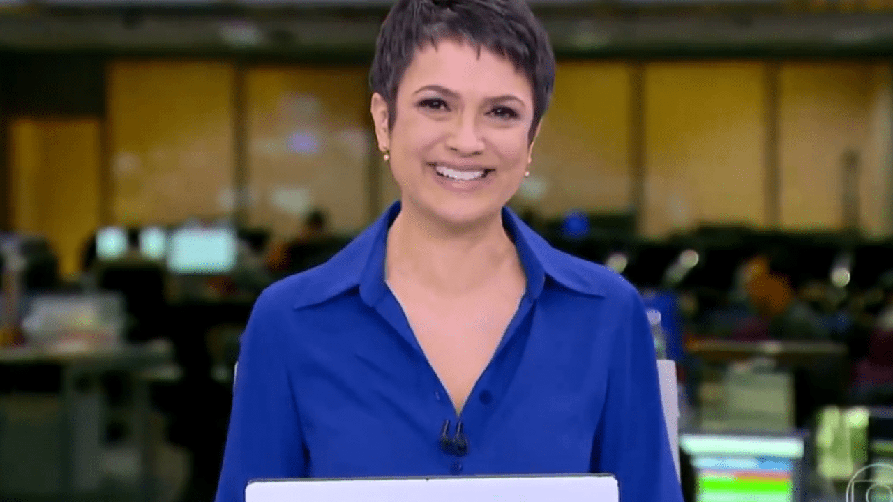 A apresentadora Sandra Annenberg na bancada do 'Jornal Hoje' pela última vez