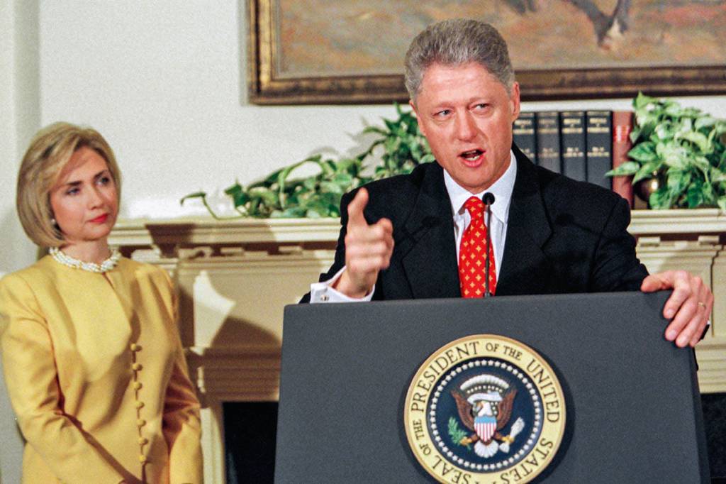 PRESIDENT CLINTON DENIES ALLEGATIONS OF A SEXUAL AFFAIR AS HILLARY LOOKS ON PRESIDENT CLINTON DENIES ALLEGATIONS OF A SEXUAL AFFAIR AS HILLARY LOOKS ON