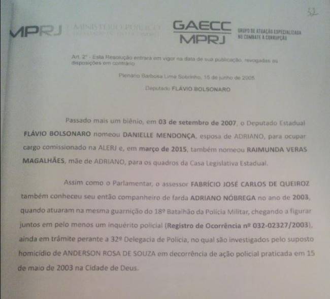 Documento do MP-RJ cita o caso Documento do MP-RJ cita o caso