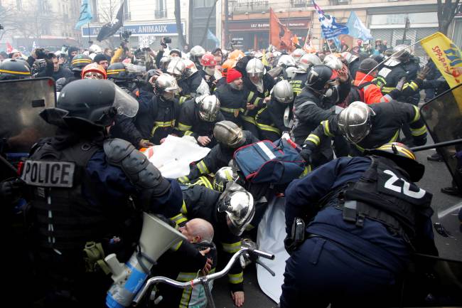 French firefighters demonstrate during a national protest in Paris French firefighters demonstrate during a national protest in Paris