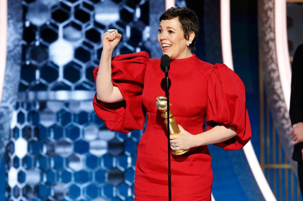 NBC’s “77th Annual Golden Globe Awards” – Show Olivia Colman ao ganhar o Globo de Ouro de melhor atriz em série dramática por 'The Crown', em 2020