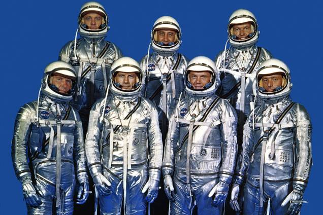 A primeira turma de astronautas da Nasa, conhecida como Mercury 7, em foto de 1959 A primeira turma de astronautas da Nasa, conhecida como Mercury 7, em foto de 1959