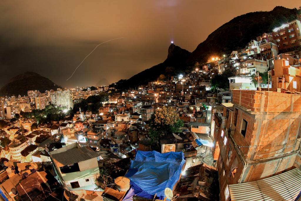 Night view from top of Favela Santa Marta – Christ the Night view from top of Favela Santa Marta – Christ the