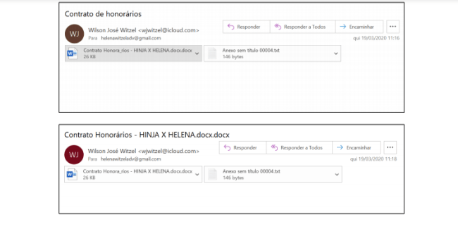 Troca de e-mails entre Wilson Witzel e Helena Witzel Troca de e-mails entre Wilson Witzel e Helena Witzel