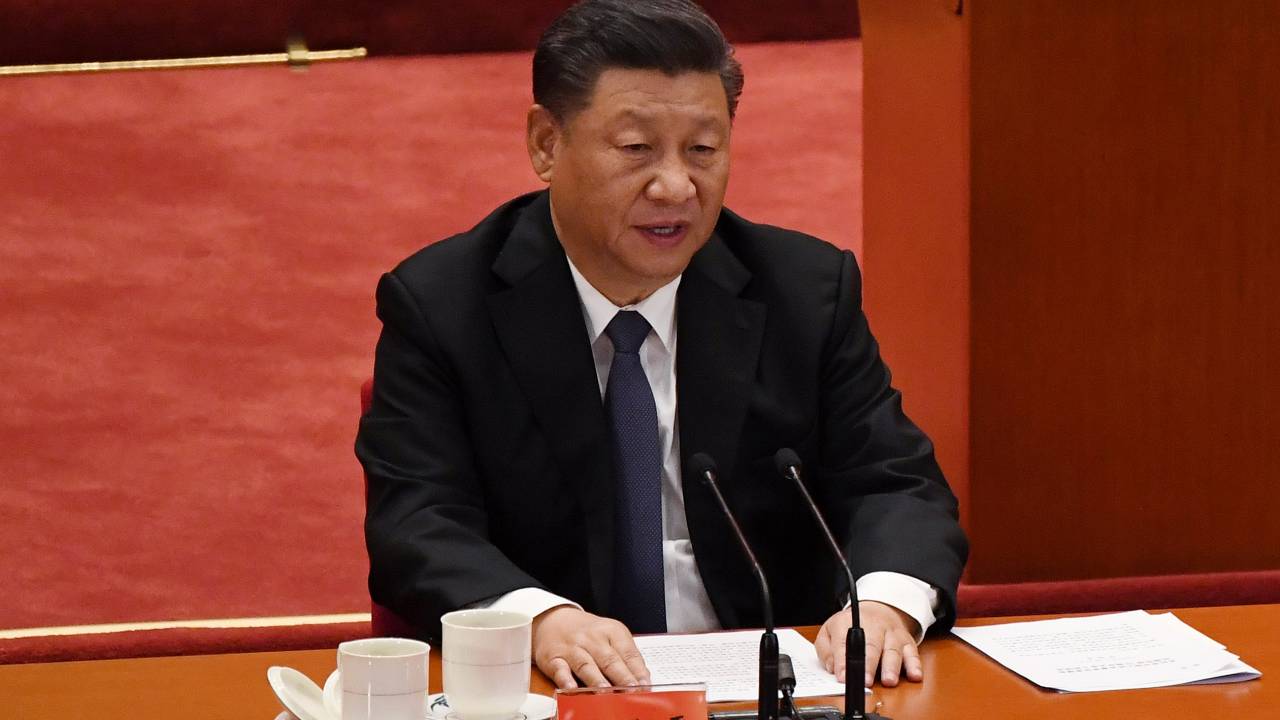 Chinese President Xi Jinping speaks during a ceremony marking the 70th anniversary of China's entry into the Korean War, in Beijing's Great Hall of the People on October 23, 2020. (Photo by NOEL CELIS / AFP)