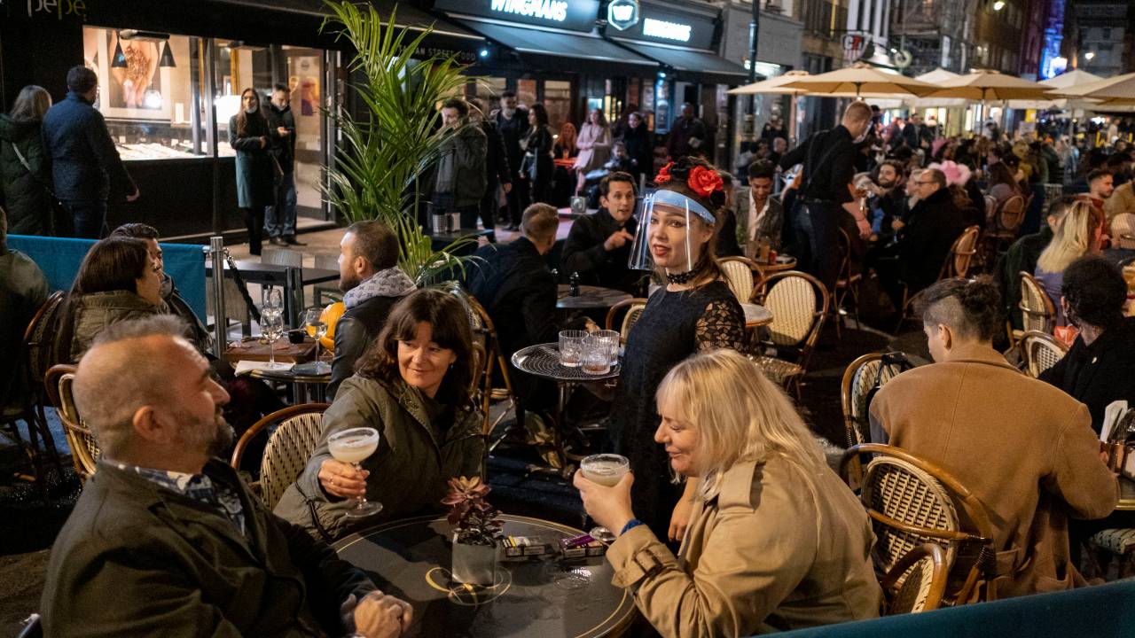 As Prime Minister Boris Johnson announces a second Coronavirus nationwide lockdown during the second wave of the pandemic, party-goers and nightlife revellers celebrate Halloween in Soho, on 31st October 2020, in London, England. Small business such as bars and restaurants will again have to close except for takeaways from Thursday, and for a period of one month. (Photo by Richard Baker / In Pictures via Getty Images)