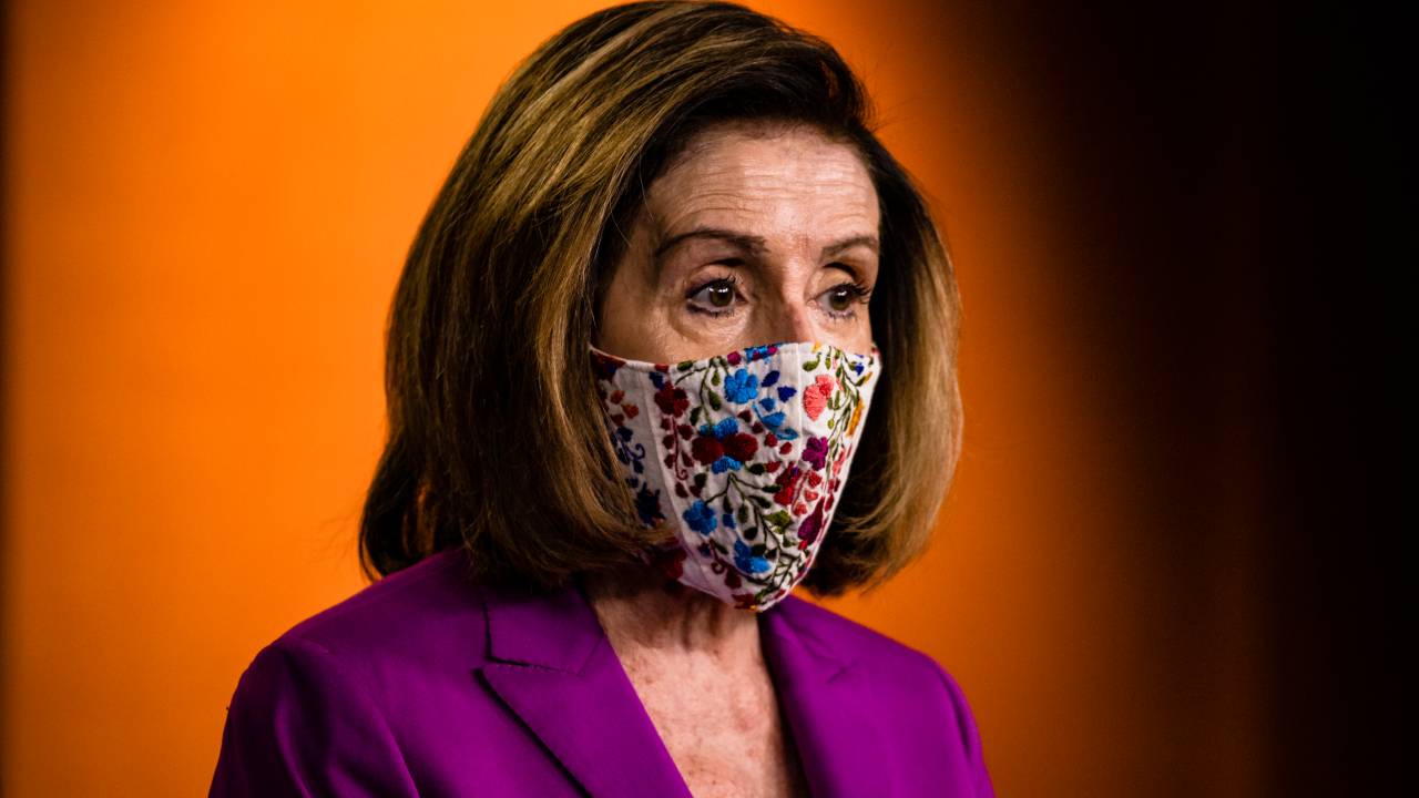 WASHINGTON, DC - JANUARY 07: Speaker of the House Nancy Pelosi calls for the removal of President Donald Trump from office either by invocation of the 25th Amendment by Vice President Mike Pence and a majority of the Cabinet members or Impeachment at the U.S. Capitol on January 7, 2021 in Washington, DC. Following a rally yesterday with President Donald Trump on the National Mall, a pro-Trump mob stormed and broke into the U.S. Capitol building causing the Joint Session of Congress to delay the certification of President-elect Joe Bidens victory over President Trump. Samuel Corum/Getty Images/AFP