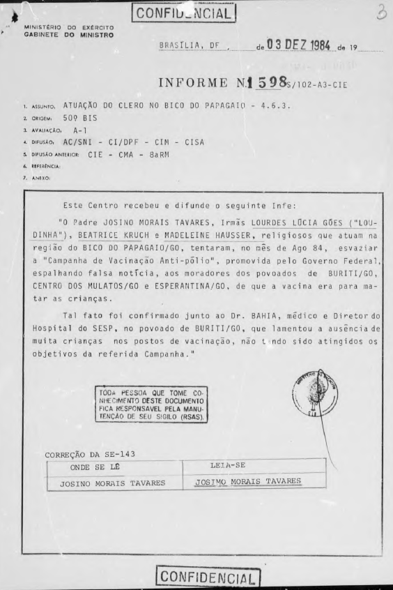 FAC SÍMILE – EXÉRCITO – RELIGIOSOS CONTRA A VACINAÇÃO – Cópia reprodução