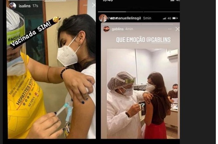 Print dos stories que gerou polêmica após postagem nas redes sociais. Na imagem tem a publicação das duas médicas recém-formadas tomando a vacina contra o COVID -19.