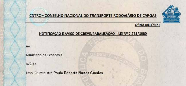 Trecho do Ofício Caminhoneiros