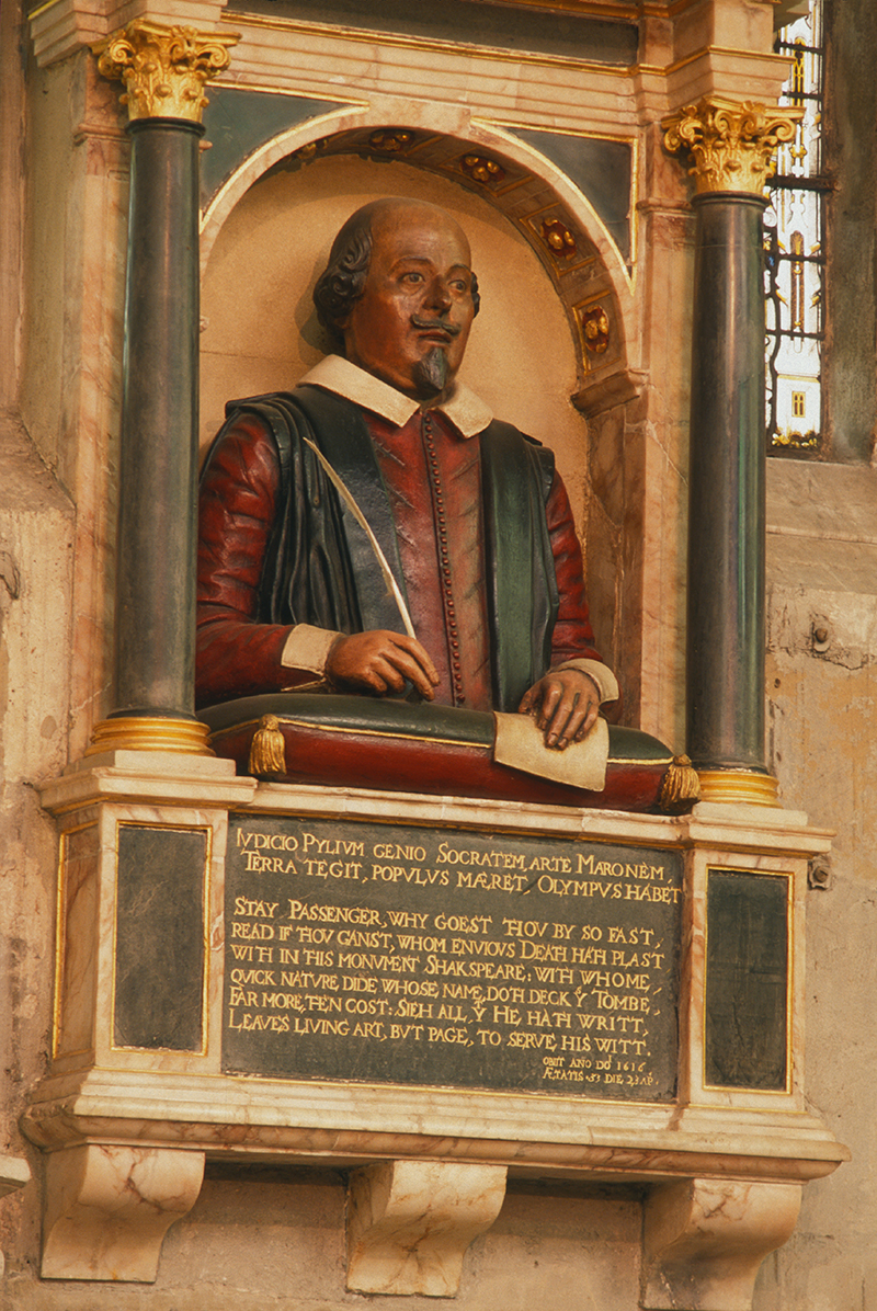 GettyImages-103865316 Escultura de William Shakespeare na igreja Holy Trinity, na cidade inglesa Stratford-upon-Avon -