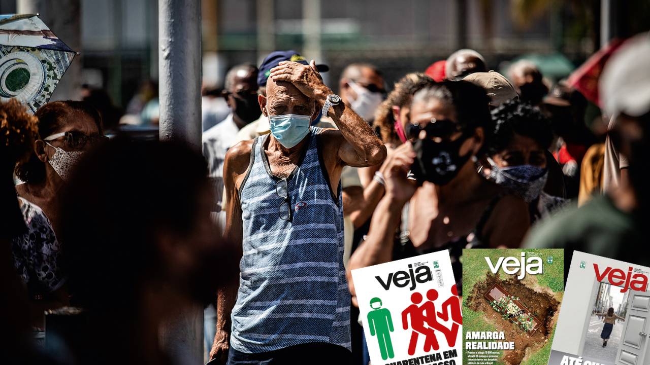 FILA DA ESPERANÇA - O cansaço no rosto de quem espera pelo alívio da vacina, depois de mais de um ano de pandemia: tema de várias capas de VEJA -