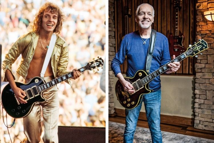 FÊNIX - O artista em dois tempos: no auge (à esq.), com a Les Paul perdida em acidente de avião, e hoje, com o instrumento resgatado após 32 anos -