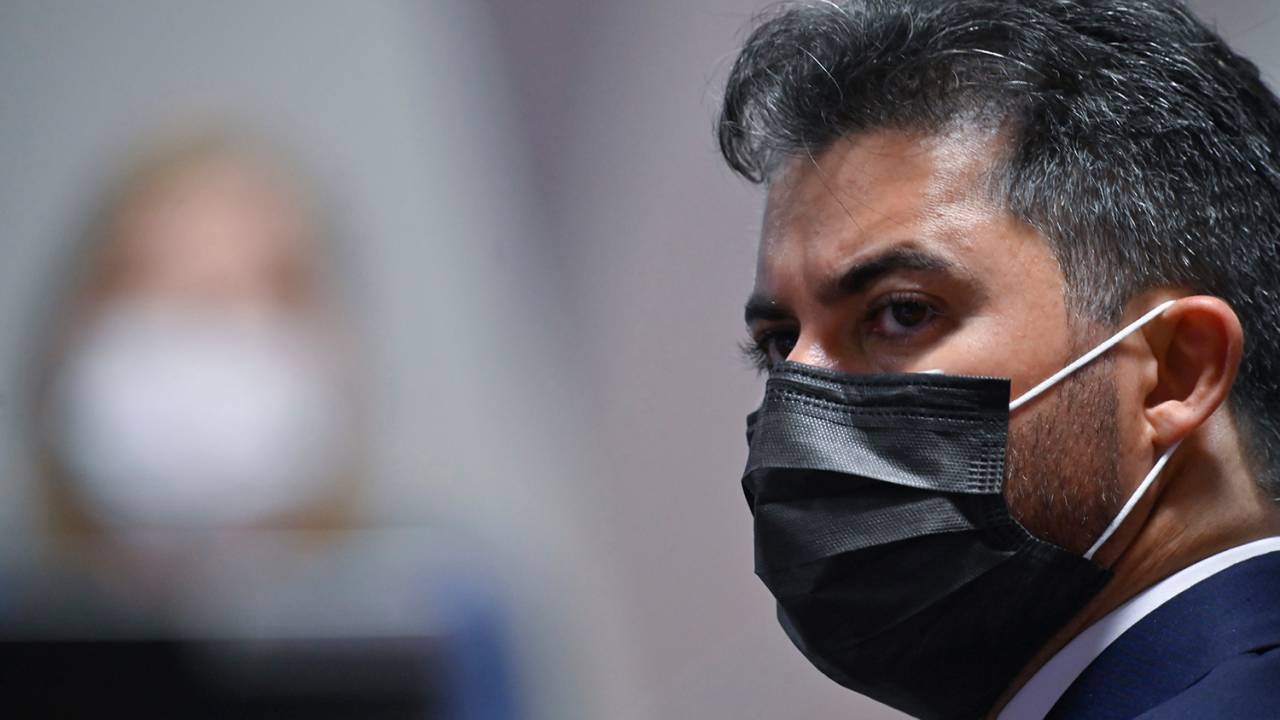 O senador Marcos Rogério (DEM-RO) durante a CPI da Pandemia -