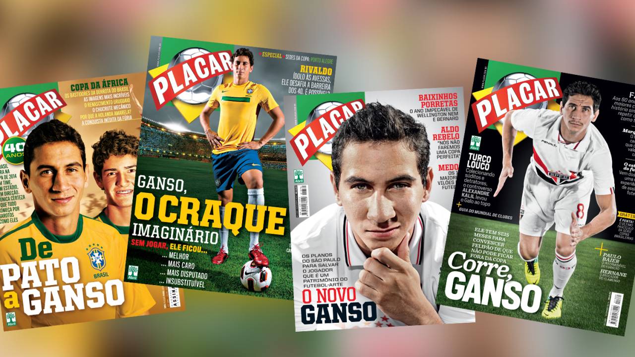 Capas da Revista Placar que traziam como destaque o meia Ganso -