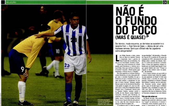 Edição de julho de 2001 destacou derrota contra Honduras