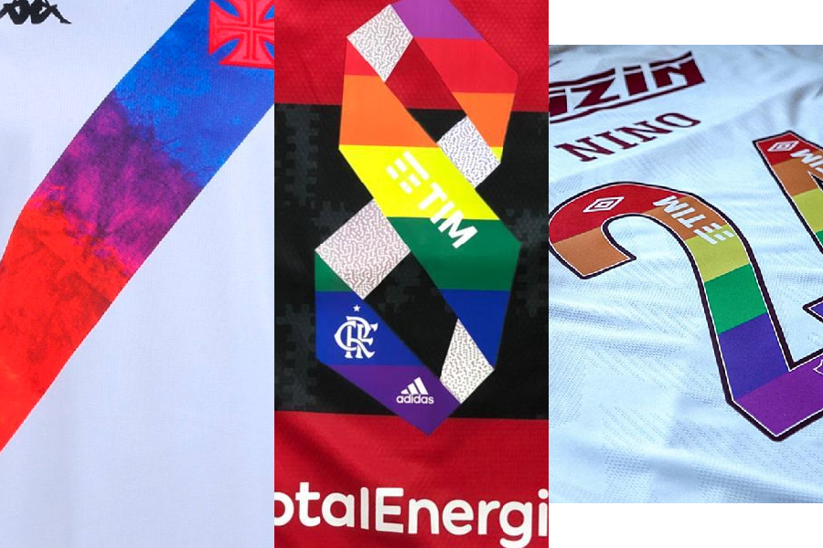 Camisas de Vasco, Flamengo e Fluminense em homenagem ao Dia do Orgulho LGBTQIA+
