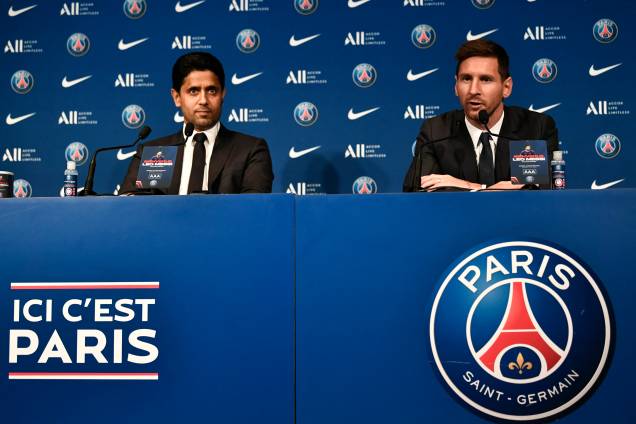 Messi e o presidente do Paris Saint-Germain,Nasser Al-Khelaifi - Messi e o presidente do Paris Saint-Germain,Nasser Al-Khelaifi -