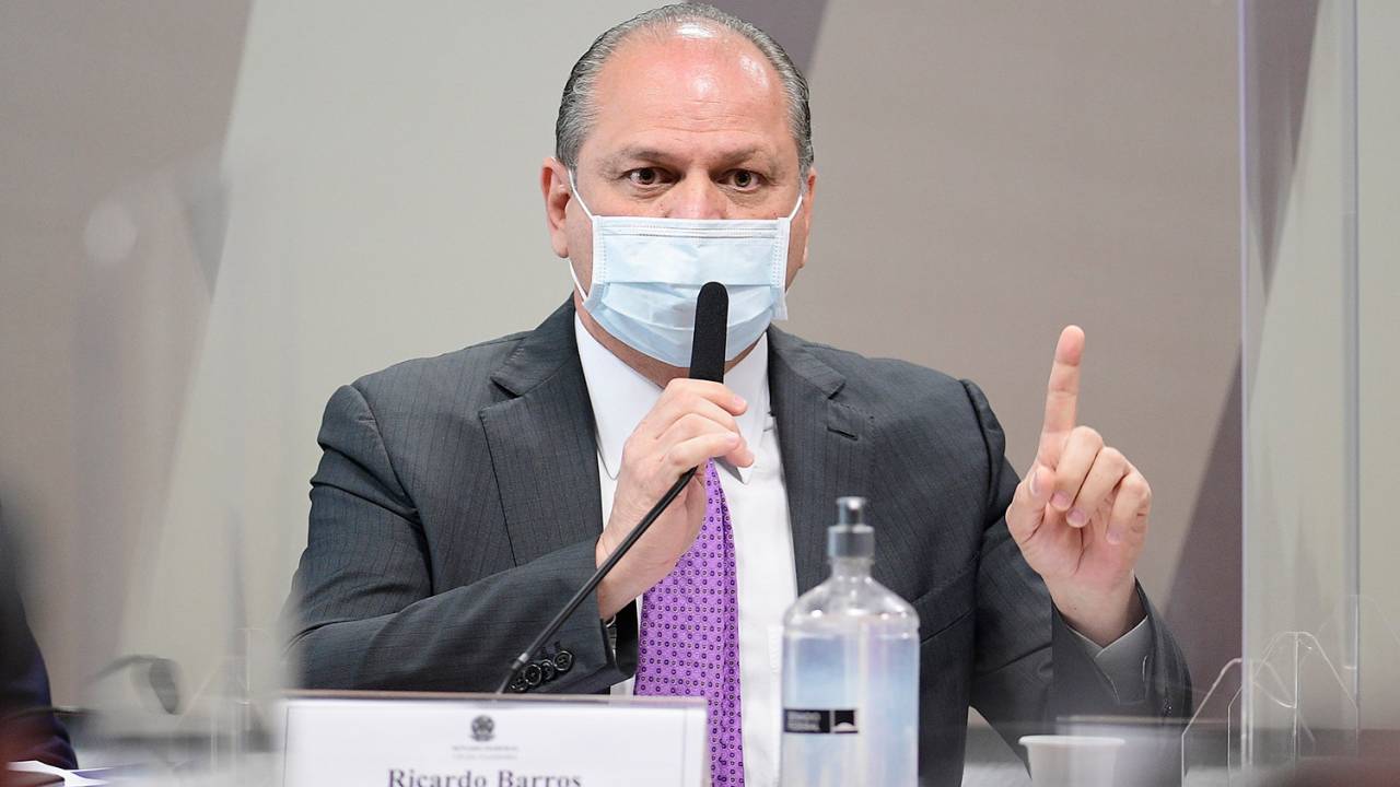 O deputado federal Ricardo Barros (PP-PR), durante depoimento na CPI da Pandemia -