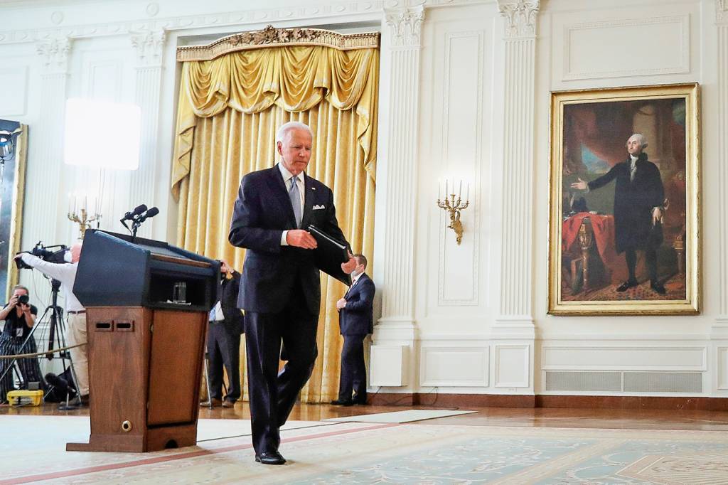 US President Joe Biden delivers remarks on Afghanistan VEXAME - Biden: erros e imprevistos na retirada das tropas americanas -