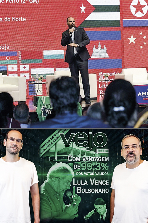 EDUARDO-BOLSONARO—INSTAGRAM-@BOLSONAROSP-90-2021.jpg FUTURO SOMBRIO - O deputado Eduardo Bolsonaro e o ex-ministro Abraham Weintraub: fraudes em urnas eletrônicas e planos comunistas para tomar o poder no Brasil -
