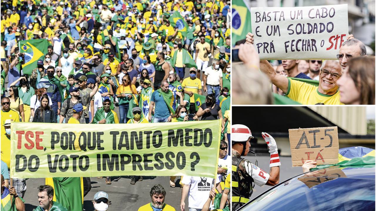 PROVOCAÇÃO - Bloco na rua: os extremistas insistem na defesa de propostas bolsonaristas, mesmo que estejam fora da legalidade -
