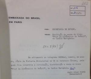 463d28cf-281a-4e0e-80a7-7c375051c6c0 Embaixador Olavo Bilac Pinto informa a ditadura sobre a proibição do livro de Marighella