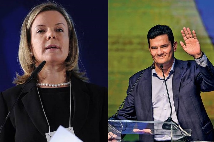 A presidente do PT Gleisi Hoffmann e o ex-juiz Sergio Moro