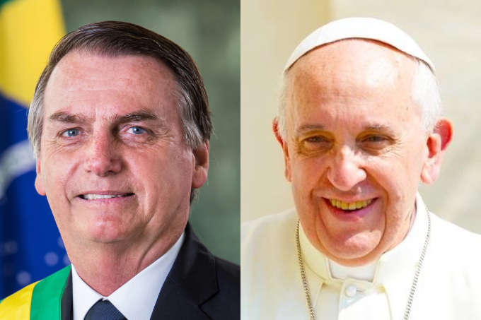 Foto oficial do presidente Jair Bolsonaro e foto de perfil do Papa Francisco no Twitter //