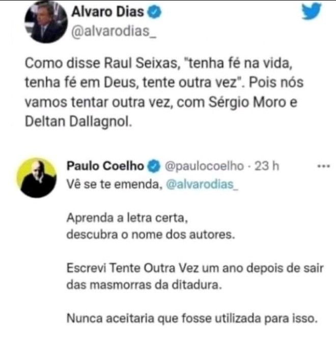 alvaro dias e paulo coelho Senador Alvaro Dias e Paulo Coelho se desentenderam nas redes sociais