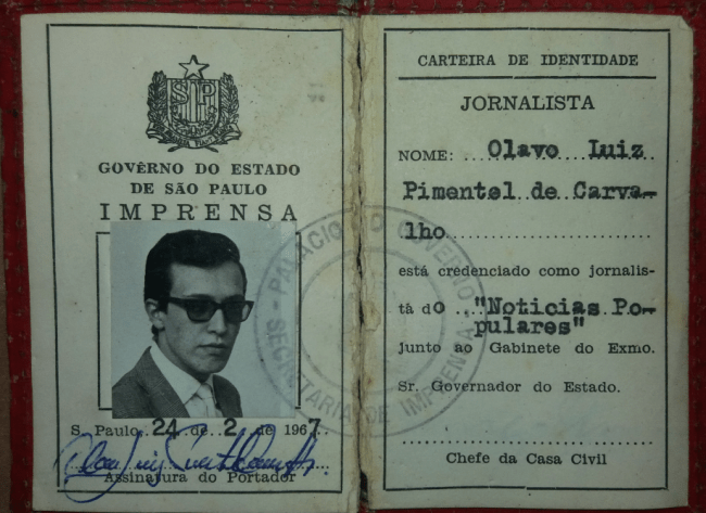 Olavo – carteira de jornalista reprodução