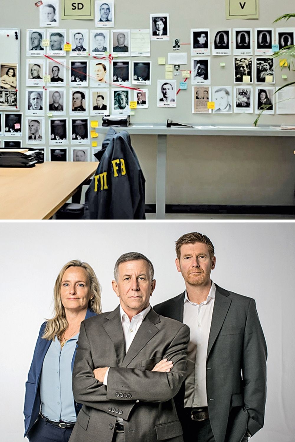 Vince-Pankoke TEIA - O mural de suspeitos (acima) e o agente americano Vince Pankoke (no centro) com membros da equipe do projeto: colaboração internacional em missão complexa -
