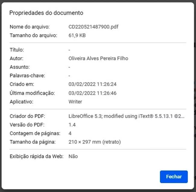 No projeto assumido pelo deputado Christino Áureo (PP-RJ), esqueceram de limpar as digitais do original da Casa Civil, com o nome do servidor que escreveu o texto. Estavam ocultas nas 