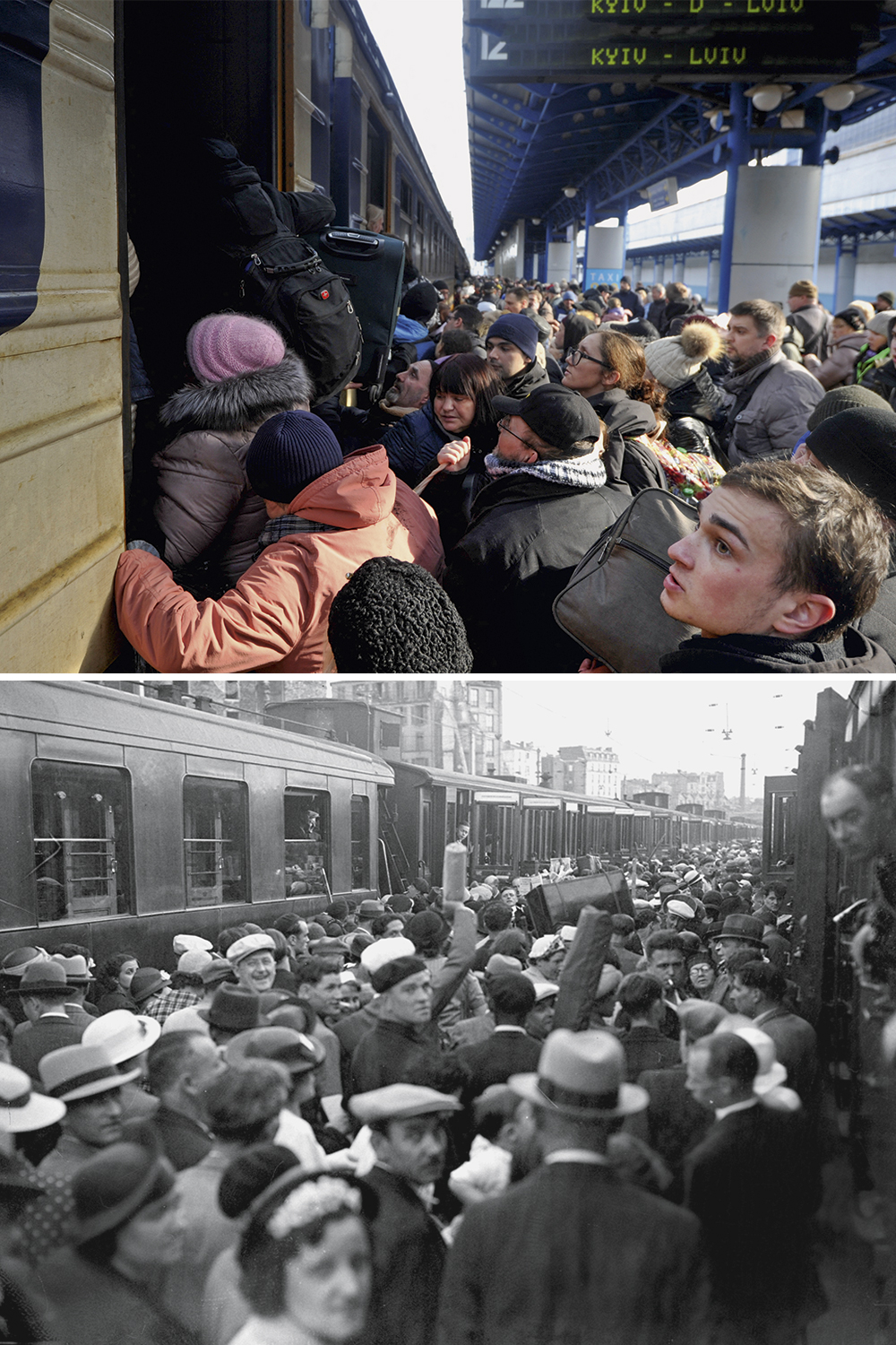 GettyImages-523402567.jpg DESESPERO - Estação de trem em Kiev, em março de 2022, e a Gare Montparnasse, em Paris, em março de 1940: fugindo do Exército invasor -
