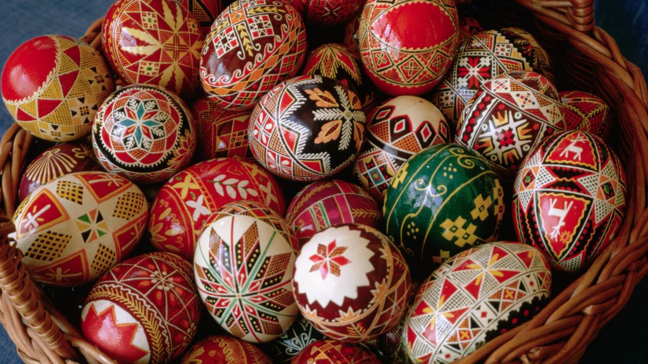 Ukrainian-American women and girls make decorative eggs each spring.