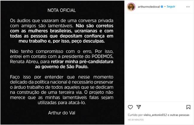 Mamãe Falei anuncia retirada de candidatura em publicação -