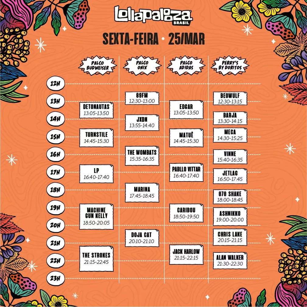 lolladia1 Programação do primeiro dia de Lollapalooza em 25 de março de 2022 -