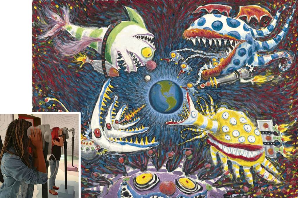 APOIO-1-IMAGEM-IMPRENSA(I)_©-2022-Tim-Burton.png VIAGENS - Acima, detalhe da mostra; à dir., tela de Burton: mergulho na mente do diretor -