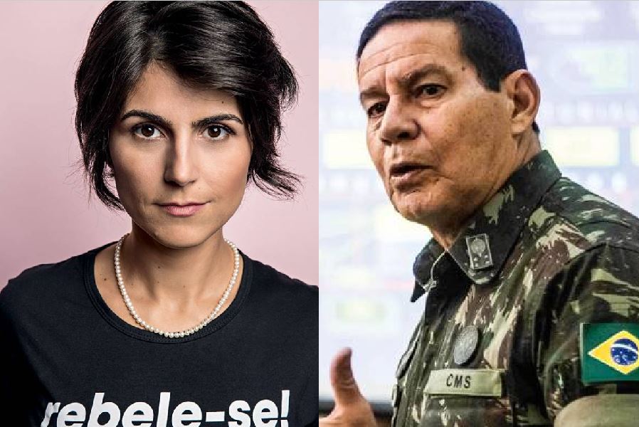 A ex-deputada Manuela d´Ávila (PCdoB) e o vice-presidente, general Hamilton Mourão (Republicanos) //