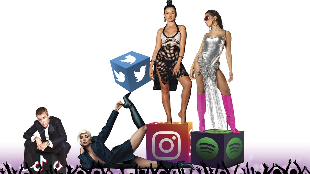 ÍDOLOS - A partir da esq., Bieber, Lady Gaga, Juliette e Anitta: por trás de cada novo sucesso emplacado nas paradas há o trabalho obsessivo de milhões de seguidores -