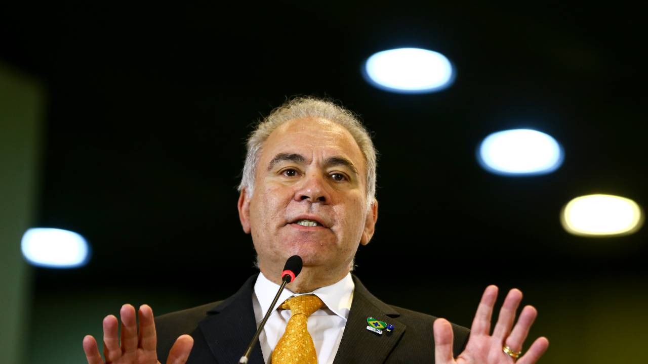 O ministro da Saúde, Marcelo Queiroga, durante o lançamento do Programa de Qualidade na Assistência Cardiovascular, o QualiSUS Cardio, no Palácio Itamaraty.