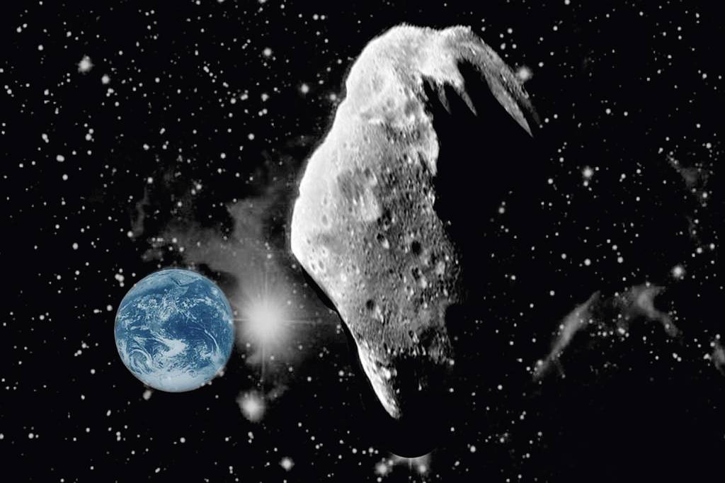 ABRE-ASTEROIDE-PLANETA-TERRA-NASA-5.jpg NO ALVO - Representação de objeto rochoso na imensidão do universo: não estamos sós -