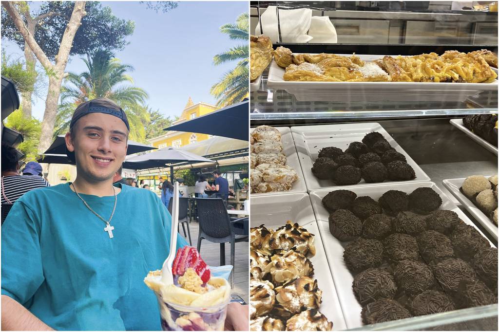 MIGUEL-DO-AÇAI.jpeg ESTRANHOS NO CARDÁPIO - A presença de brigadeiro entre os famosos doces portugueses é cada vez mais comum, mas o maior sucesso culinário importado do Brasil é o açaí. “Uma das melhores coisas que já provei”, afirma o estudante Miguel Martins -