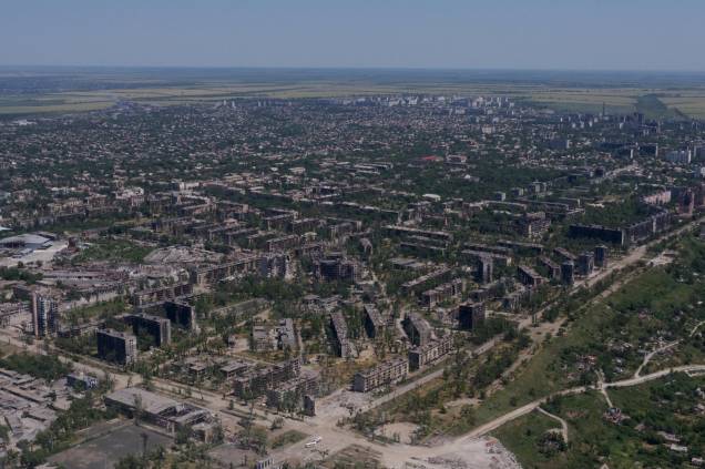 Vista geral da cidade de Mariupol, em meio à ação militar russa na Ucrânia, em 13 de junho de 2022. Vista geral da cidade de Mariupol, em meio à ação militar russa na Ucrânia, em 13 de junho de 2022.