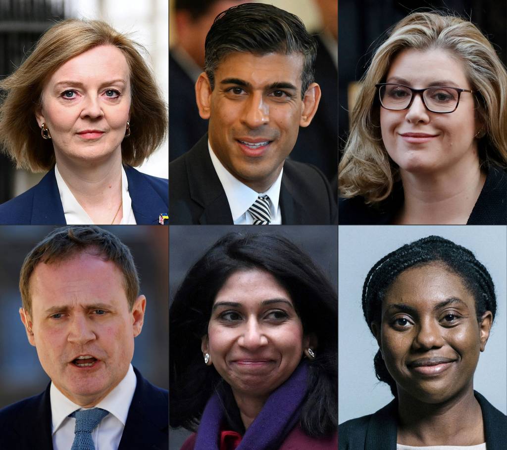 COMBO-BRITAIN-POLITICS-CONSERVATIVES Os seis candidatos ao cargo de premiê do Reino Unido que seguem na disputa: Liz Truss; Rishi Sunak; Penny Mordaunt; Tom Tugendhat; Suella Braverman; Kemi Badenoch