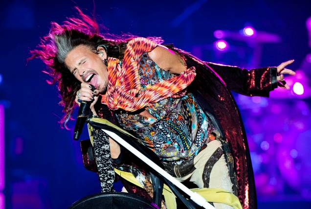 Steven Tyler da banda americana Aerosmith no Royal Arena em Copenhagem, Dinamarca, em 05/06/2017. Steven Tyler da banda americana Aerosmith no Royal Arena em Copenhagem, Dinamarca, em 05/06/2017.