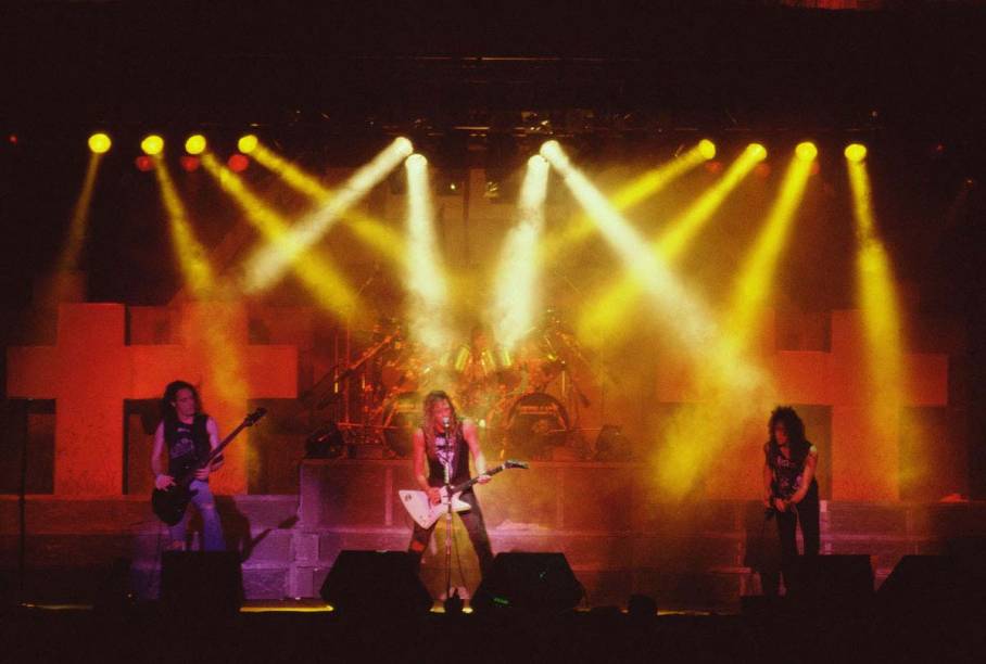 A banda americana Metallica durante a turnê  "Master Of Puppets", Michigan, EUA. 1986.