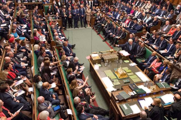 O primeiro-ministro da Grã-Bretanha, Boris Johnson, fala durante a sessão de perguntas do primeiro-ministro na Câmara dos Comuns em Londres, Grã-Bretanha, em /04/09/2019. O primeiro-ministro da Grã-Bretanha, Boris Johnson, fala durante a sessão de perguntas do primeiro-ministro na Câmara dos Comuns em Londres, Grã-Bretanha, em /04/09/2019.